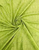 Lime Medium Eyelet Polyester Cotton Fabric - Lime, Small Eyelets, 41"-42" Width