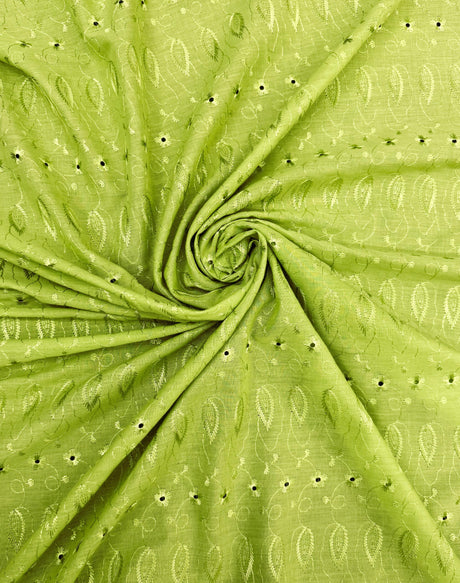 Lime Medium Eyelet Polyester Cotton Fabric - Lime, Small Eyelets, 41"-42" Width