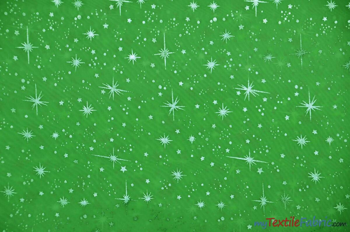 Shooting Star Foil Organza Polyester Fabric - Sheer Silver Metallic Star, 58/60" Width (1 Yard)
