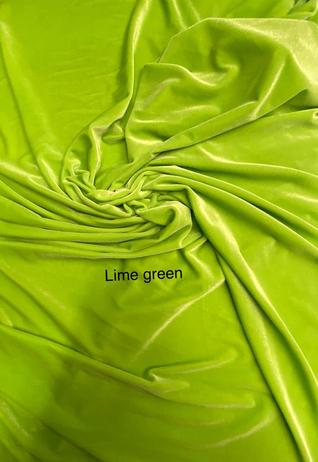 Lime Green Stretch Velvet Fabric - Lime Green, 58"-60" Width (1 Yard)