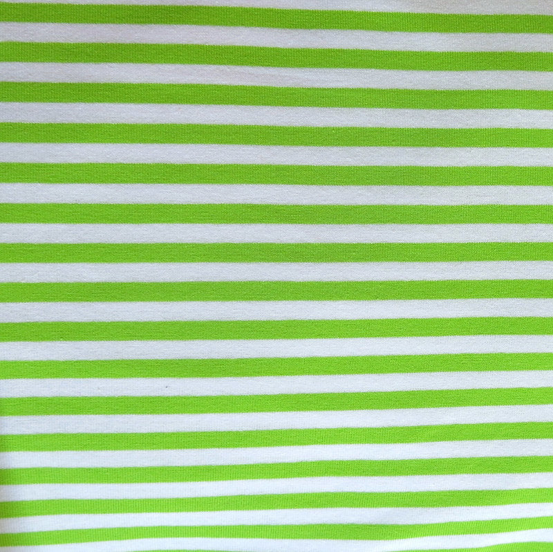 Cotton Lycra Knit Fabric Lime and White 1/4" Stripes