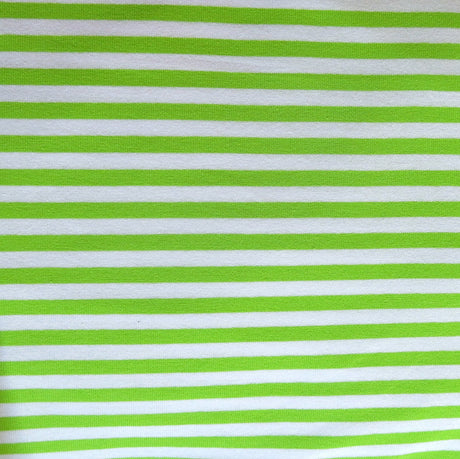 Cotton Lycra Knit Fabric Lime and White 1/4" Stripes