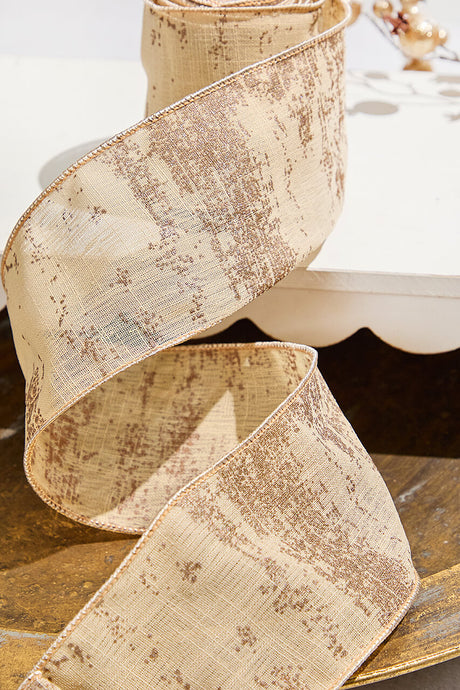 4" x 5 Yard Gold Jacquard Dupion Ribbon