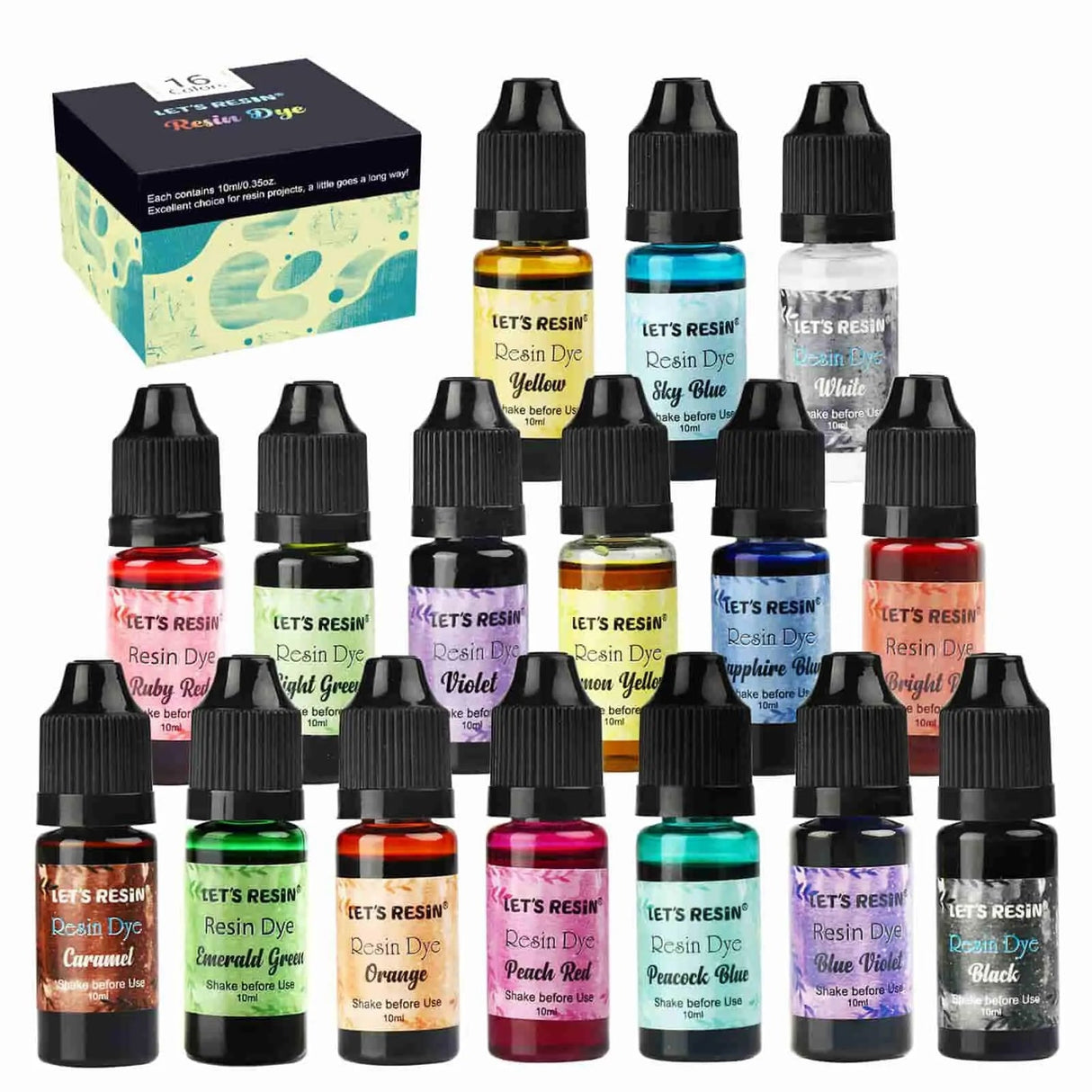 Liquid Resin Pigment Color Set (16 Translucent - 0.35 oz Bottle Set)