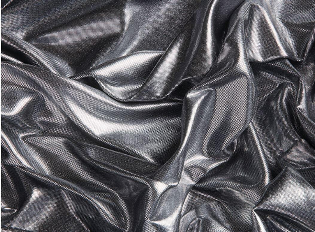 Soft Liquid Lame Stretch Fabric - White Gold, White Silver, Black Gold, Black Silver, 40" Cuttable, 45" Width (1 Yard)
