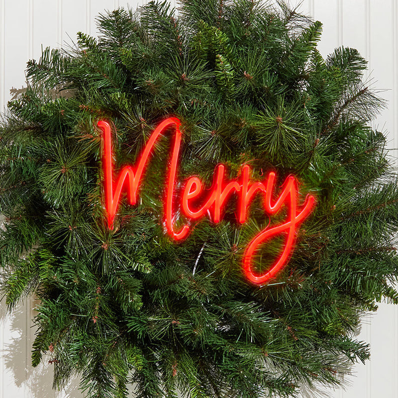 13.8" Merry Lit Neon Sign – LED Holiday Decorative Wall Light (USB Powered)