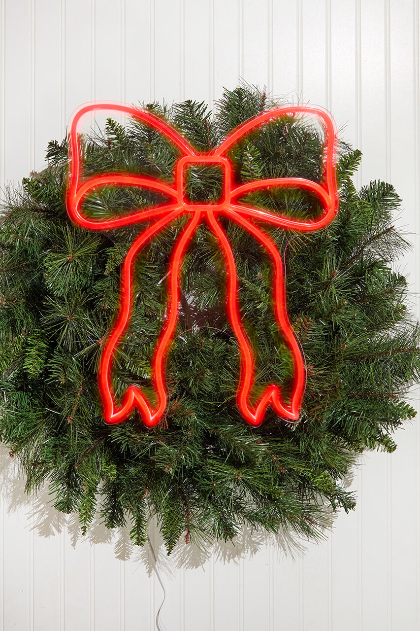 Red Bow Neon Christmas Sign with LED Glow