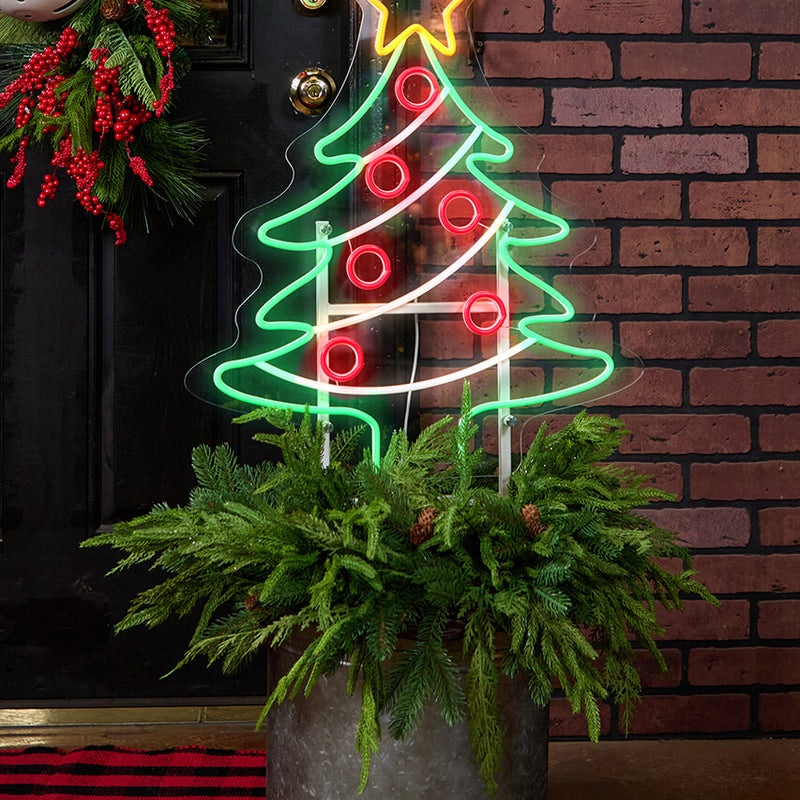 44" Christmas Tree Lit Neon Metal Yard Stake