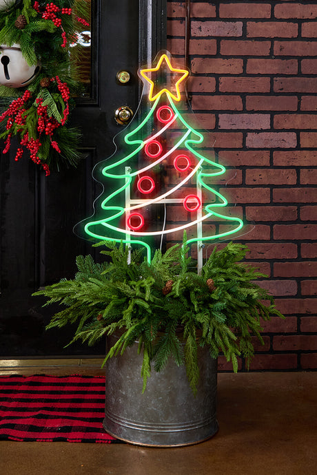 44" Christmas Tree Lit Neon Metal Yard Stake