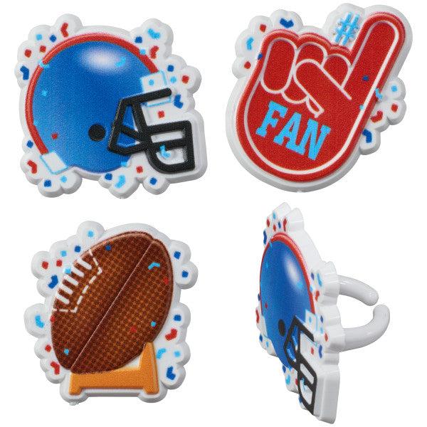 Football Assortment Helmet, #1 Fan and Football with Goal Cupcake Rings set of 144