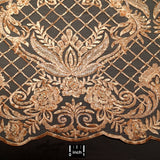 Beaded Lace Fabric - Embroidered 100 Percent Polyester Net Mesh, Floral Baroque Scalloped Edge, 52" Width (1 Yard)
