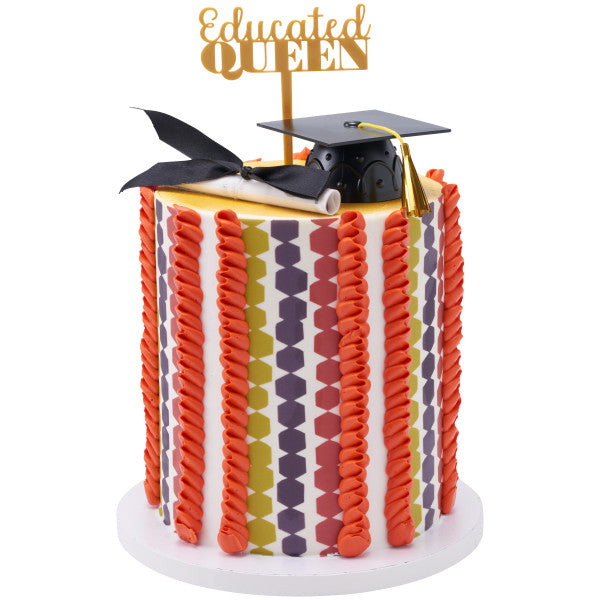 Graduation Black Grad Cap with Tassels Layon Cake - 12 set