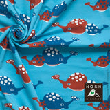 Cotton Lycra Knit Happy Whale Ketchup Colorway