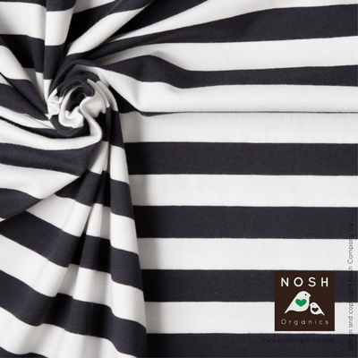 Organic Cotton Lycra Jersey Knit Graphite/Natural Stripe