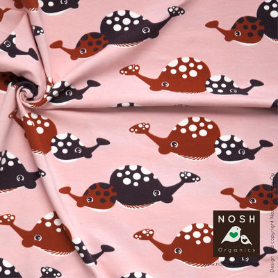 Organic Cotton Lycra Knit Fabric Happy Whale Pink Powder