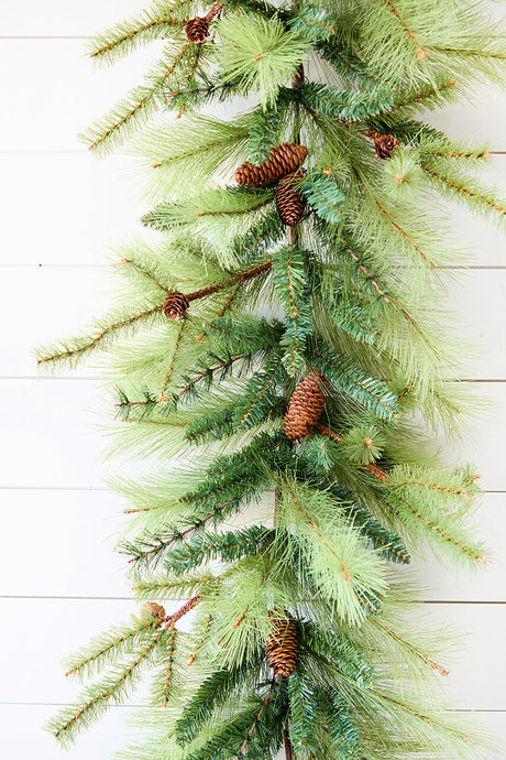 6 Foot Christmas Long Needle Mixed Pine Garland with Pinecones Holiday Mantel Decor