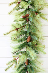 6' Mixed Pine Christmas Garland with Pinecones