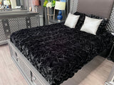 Braided Fluffy Faux Fur Chinchilla Fabric - Black Braided, 104" X 93" (Cal King/Eastern King - 104" X 93")
