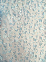 3D Butterflies Light Blue Polyester Mesh Fabric - Light Blue Butterflies, 54" Width (1 Yard)