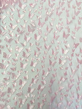 3D Butterflies 100 Percent Polyester Fabric - Light Pink Satin Butterflies On 2-Way Stretch Mesh, 54" Width