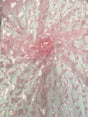 3D Butterflies 100 Percent Polyester Fabric - Light Pink Satin Butterflies On 2-Way Stretch Mesh, 54" Width