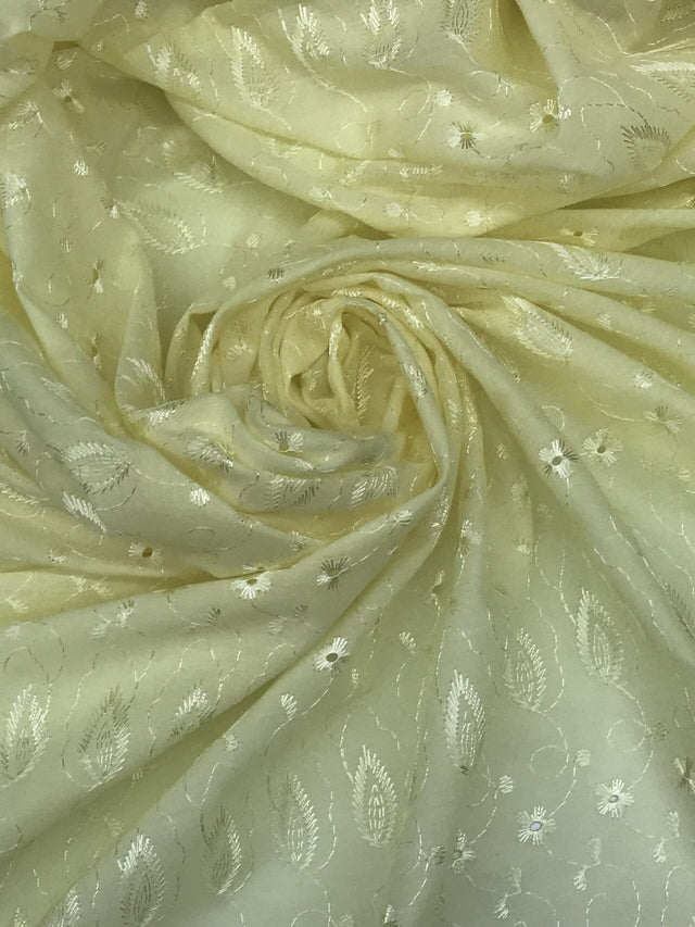 Lt Yellow Medium Eyelet 80% Polyester 20% Cotton Fabric - Light Yellow, Small Eyelets, 41"-42" Width