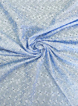 Heavy Eyelet 80% Polyester 20% Cotton Fabric - Light Blue Floral Embroidery, 41"-42" Width