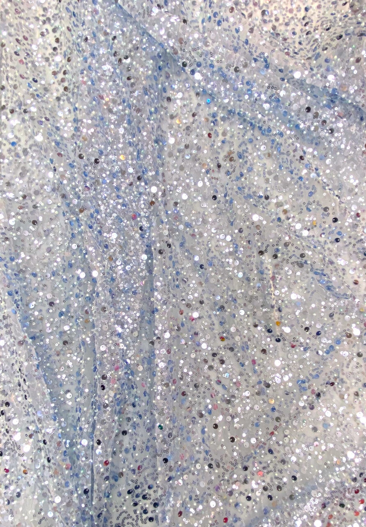 BPS Mesh Lace Light Blue Polyester Fabric - Beads, Pearls, Sequins, 60" Width