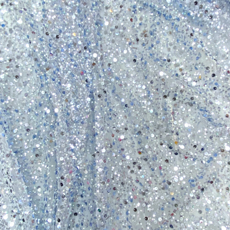 BPS Mesh Lace Light Blue Polyester Fabric - Beads, Pearls, Sequins, 60" Width