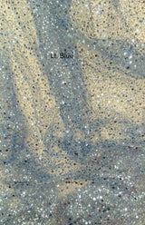 BPS Mesh Lace Light Blue Polyester Fabric - Beads, Pearls, Sequins, 60" Width