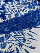 Luxury 3D Floral Butterfly Beaded Lace Fabric - 54" Width, Color Options (1 Yard)