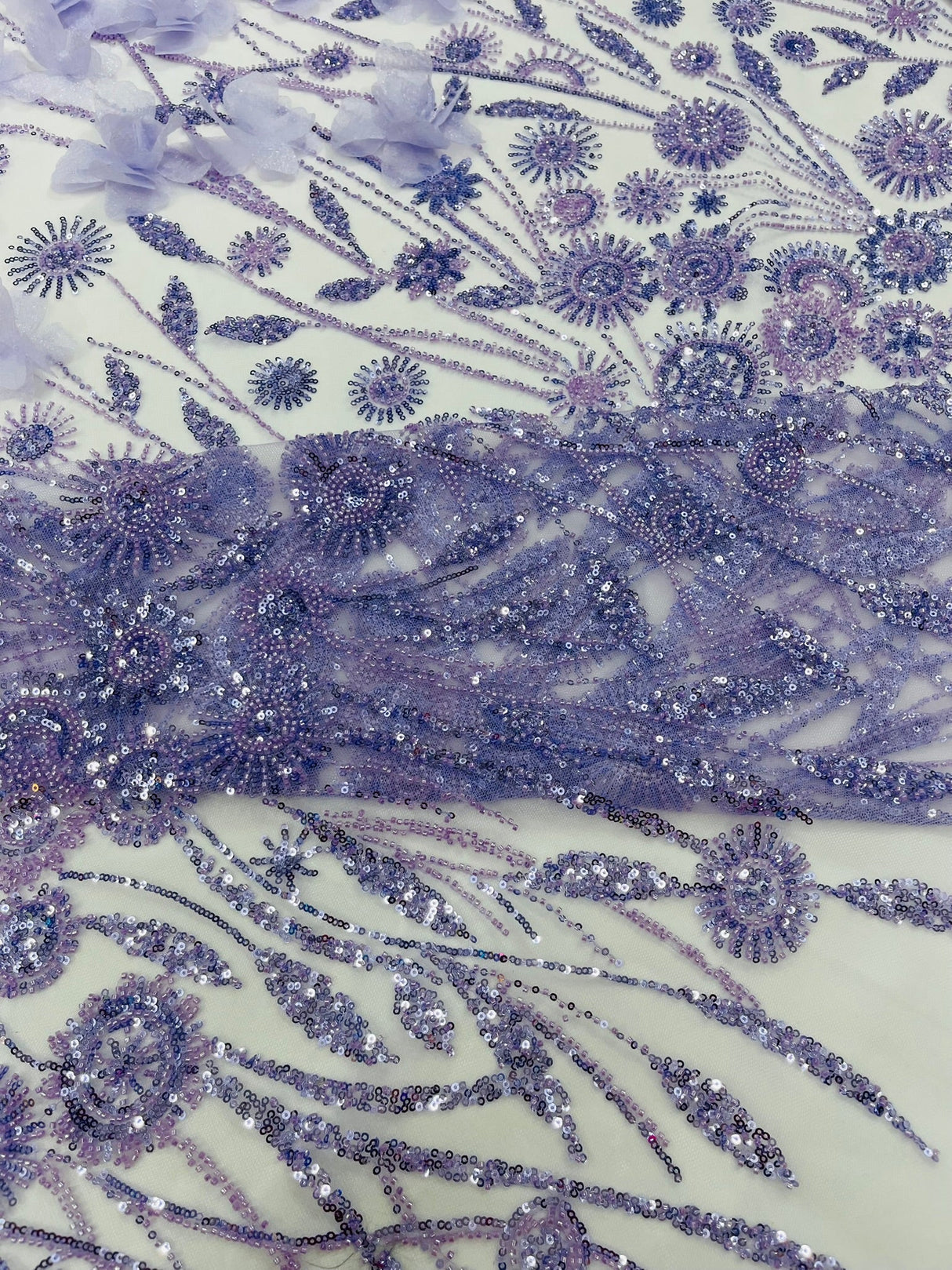 Luxury 3D Floral Butterfly Beaded Lace Fabric - 54" Width, Color Options (1 Yard)