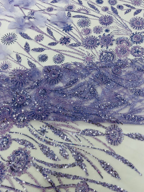 Luxury 3D Floral Butterfly Beaded Lace Fabric - 54" Width, Color Options (1 Yard)