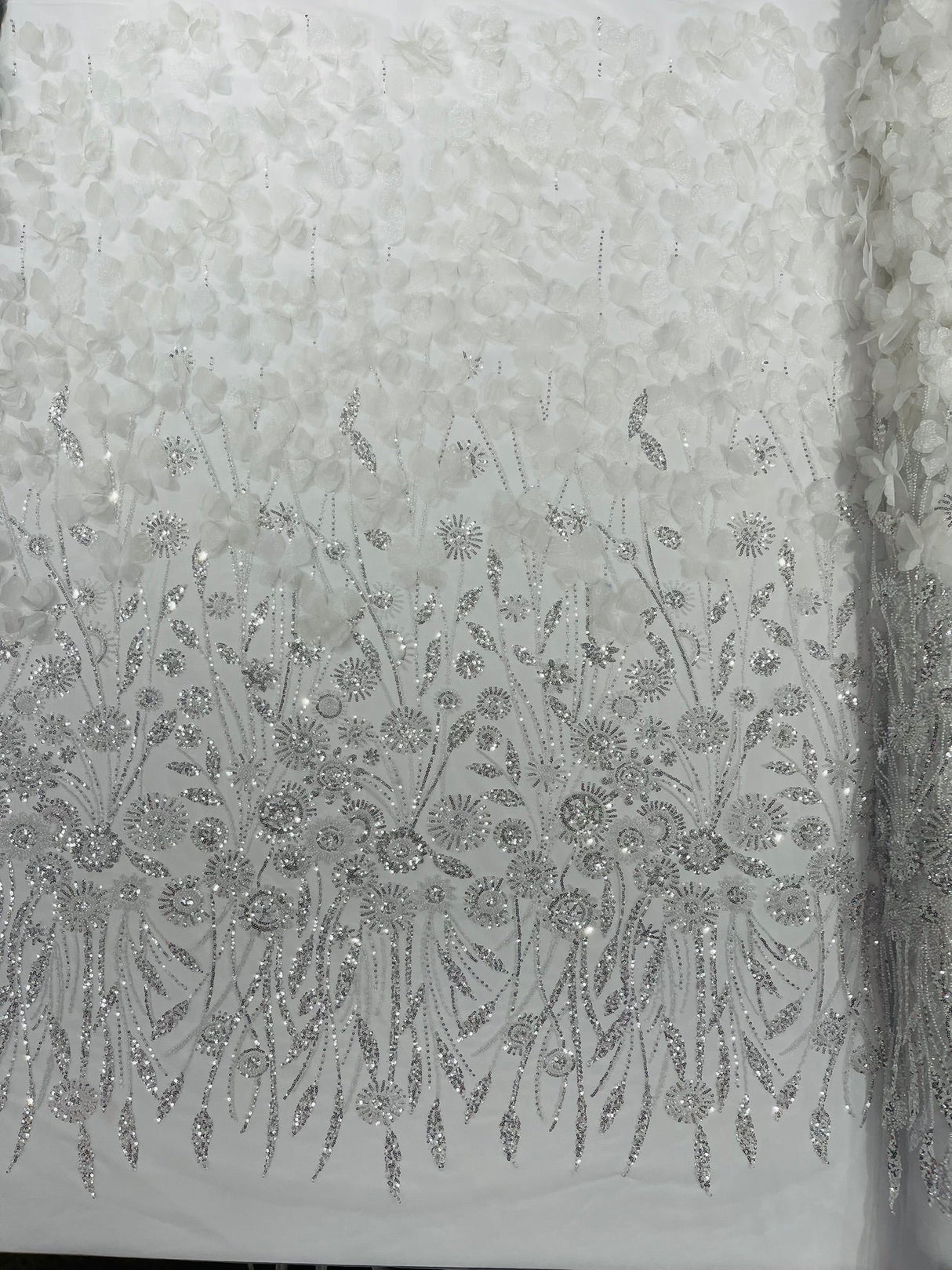 Luxury 3D Floral Butterfly Beaded Lace Fabric - 54" Width, Color Options (1 Yard)