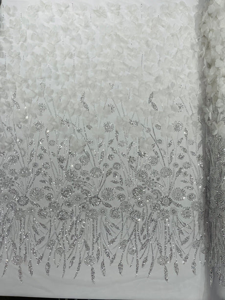 Luxury 3D Floral Butterfly Beaded Lace Fabric - 54" Width, Color Options (1 Yard)