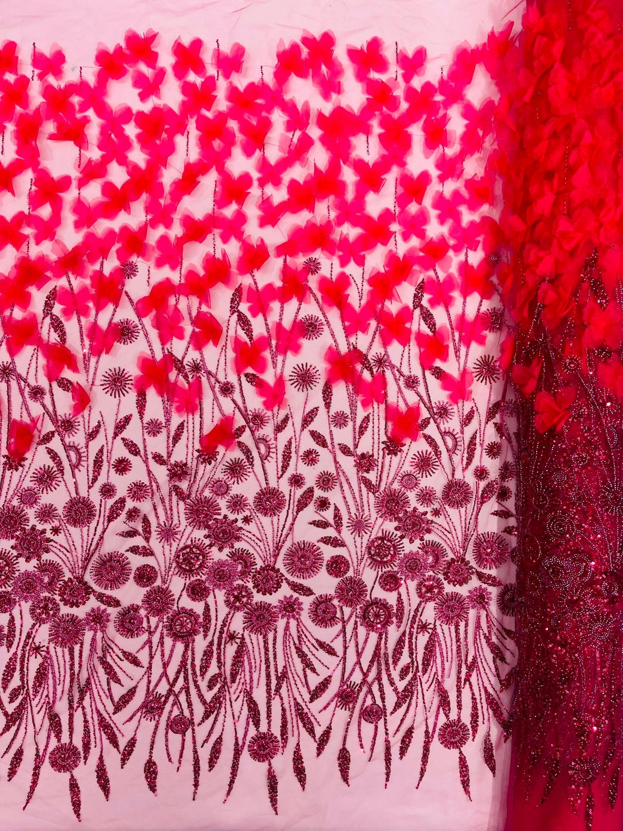Luxury 3D Floral Butterfly Beaded Lace Fabric - 54" Width, Color Options (1 Yard)