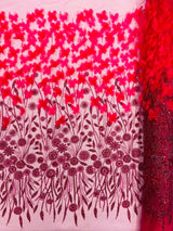 Luxury 3D Floral Butterfly Beaded Lace Fabric - 54" Width, Color Options (1 Yard)