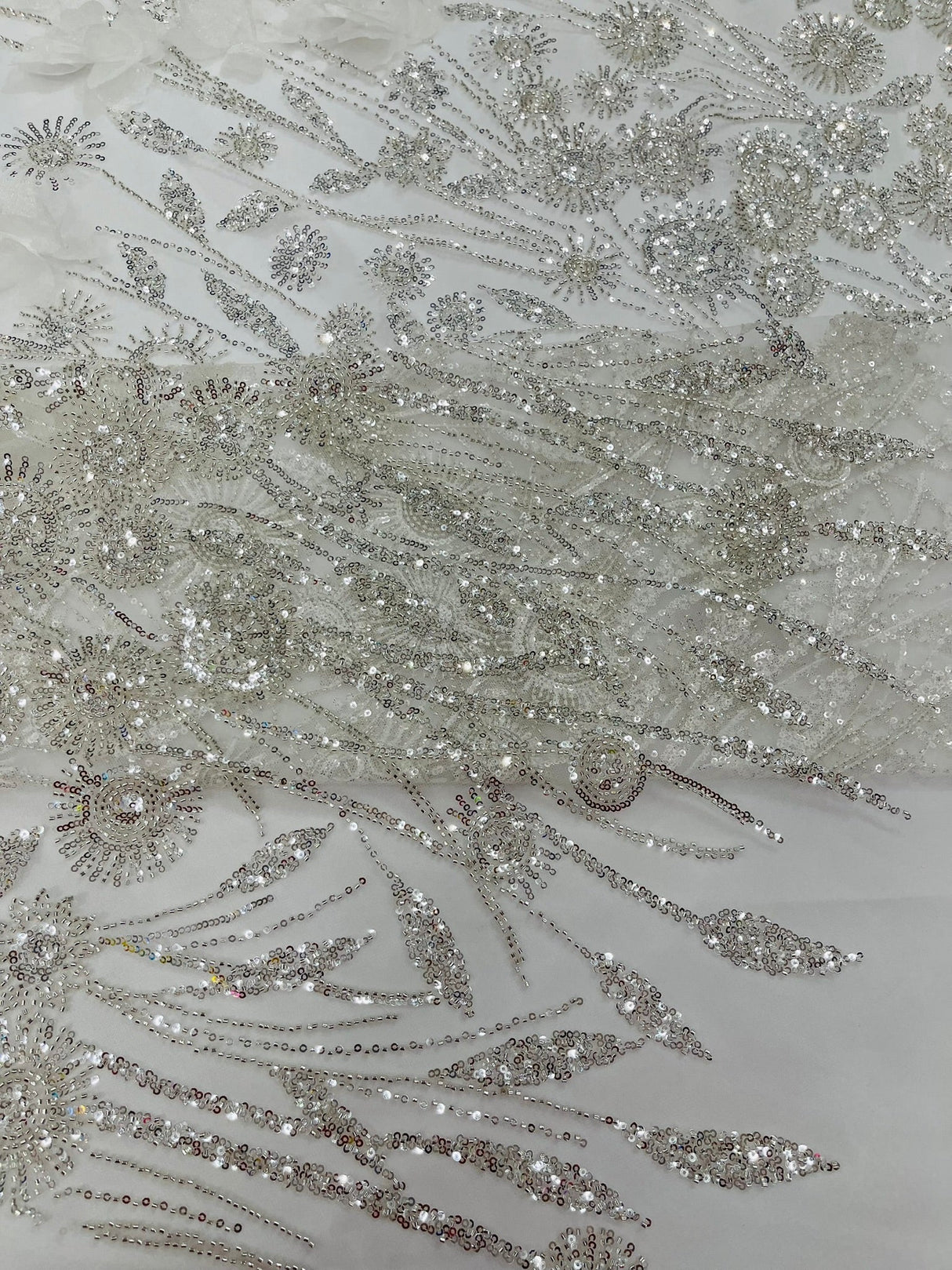 Luxury 3D Floral Butterfly Beaded Lace Fabric - 54" Width, Color Options (1 Yard)