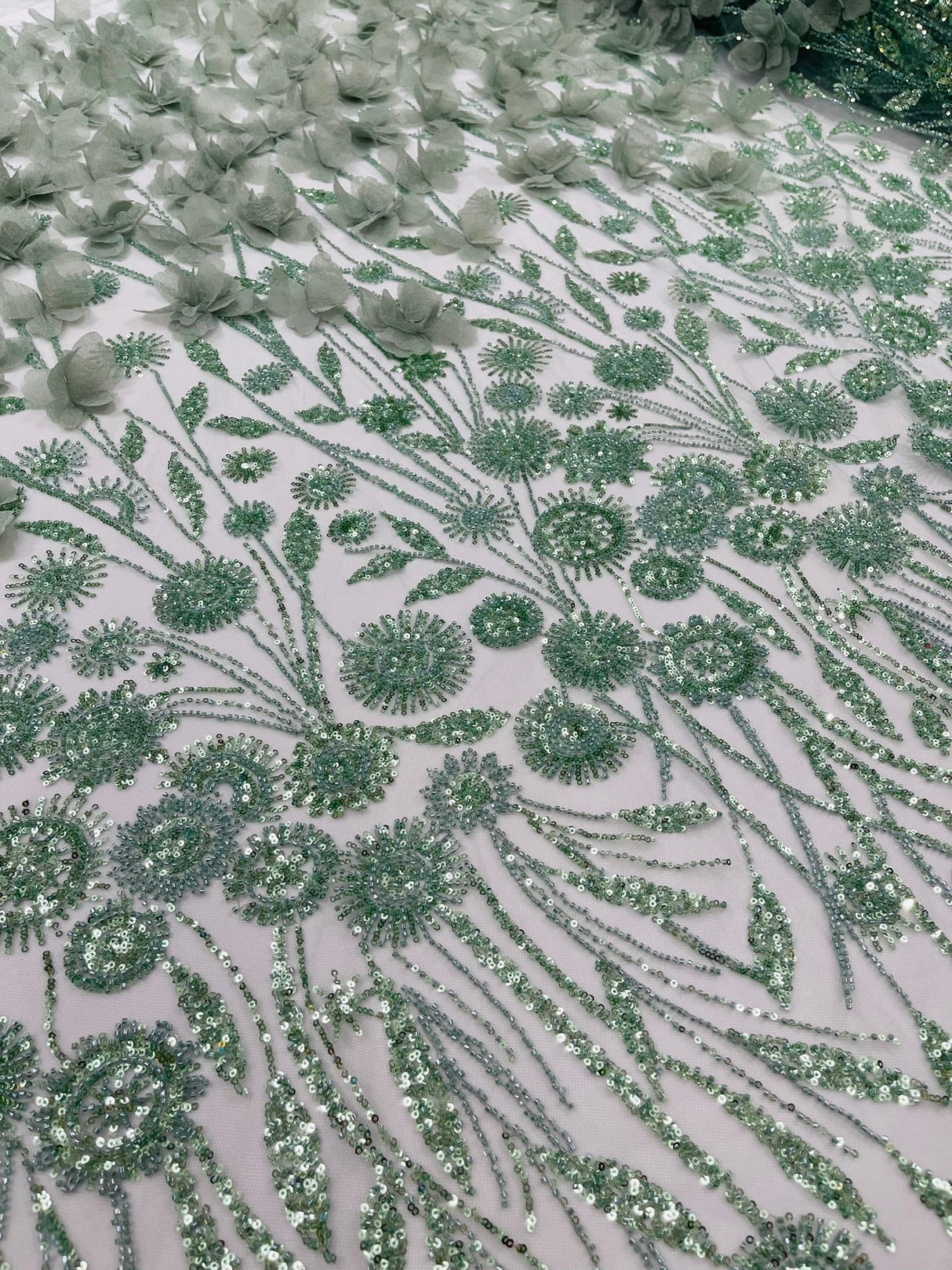 Luxury 3D Floral Butterfly Beaded Lace Fabric - 54" Width, Color Options (1 Yard)