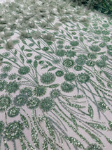 Luxury 3D Floral Butterfly Beaded Lace Fabric - 54" Width, Color Options (1 Yard)
