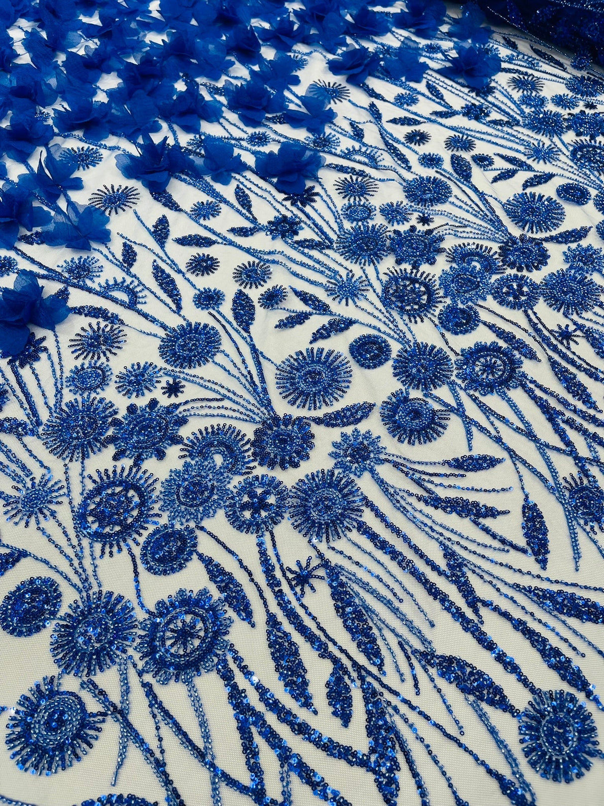 Luxury 3D Floral Butterfly Beaded Lace Fabric - 54" Width, Color Options (1 Yard)