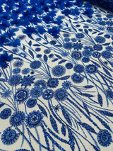 Luxury 3D Floral Butterfly Beaded Lace Fabric - 54" Width, Color Options (1 Yard)
