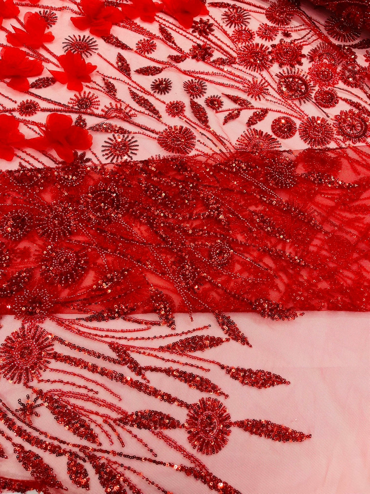 Luxury 3D Floral Butterfly Beaded Lace Fabric - 54" Width, Color Options (1 Yard)