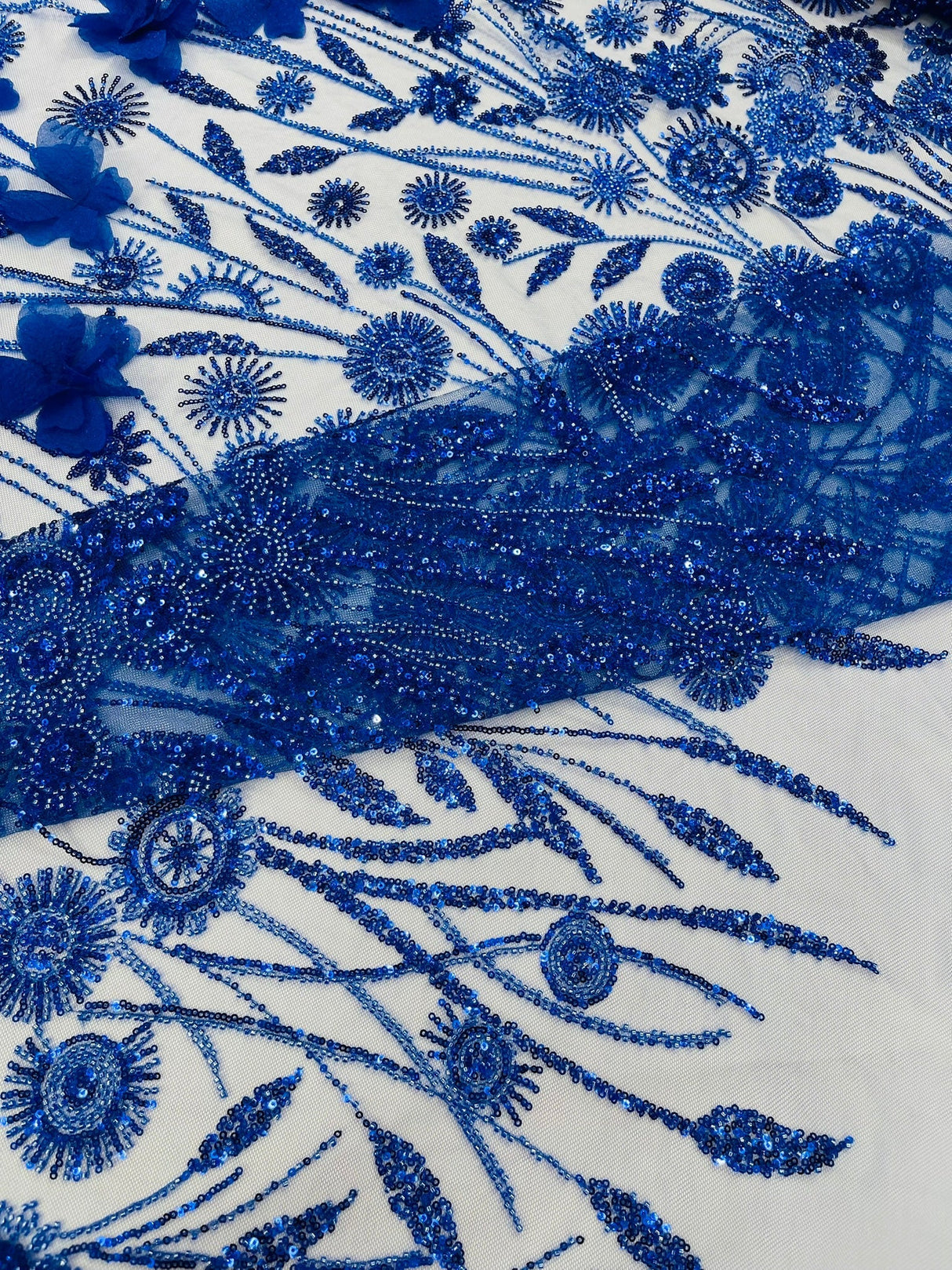 Luxury 3D Floral Butterfly Beaded Lace Fabric - 54" Width, Color Options (1 Yard)