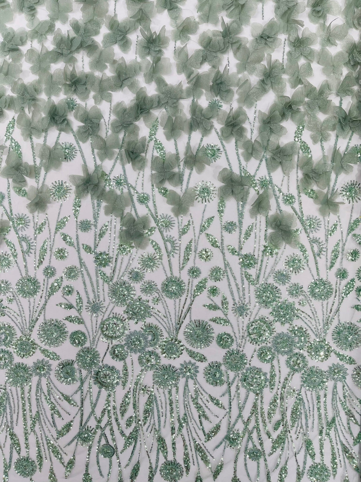 Luxury 3D Floral Butterfly Beaded Lace Fabric - 54" Width, Color Options (1 Yard)