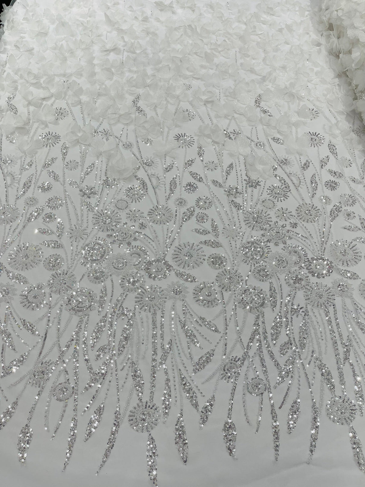 Luxury 3D Floral Butterfly Beaded Lace Fabric - 54" Width, Color Options (1 Yard)