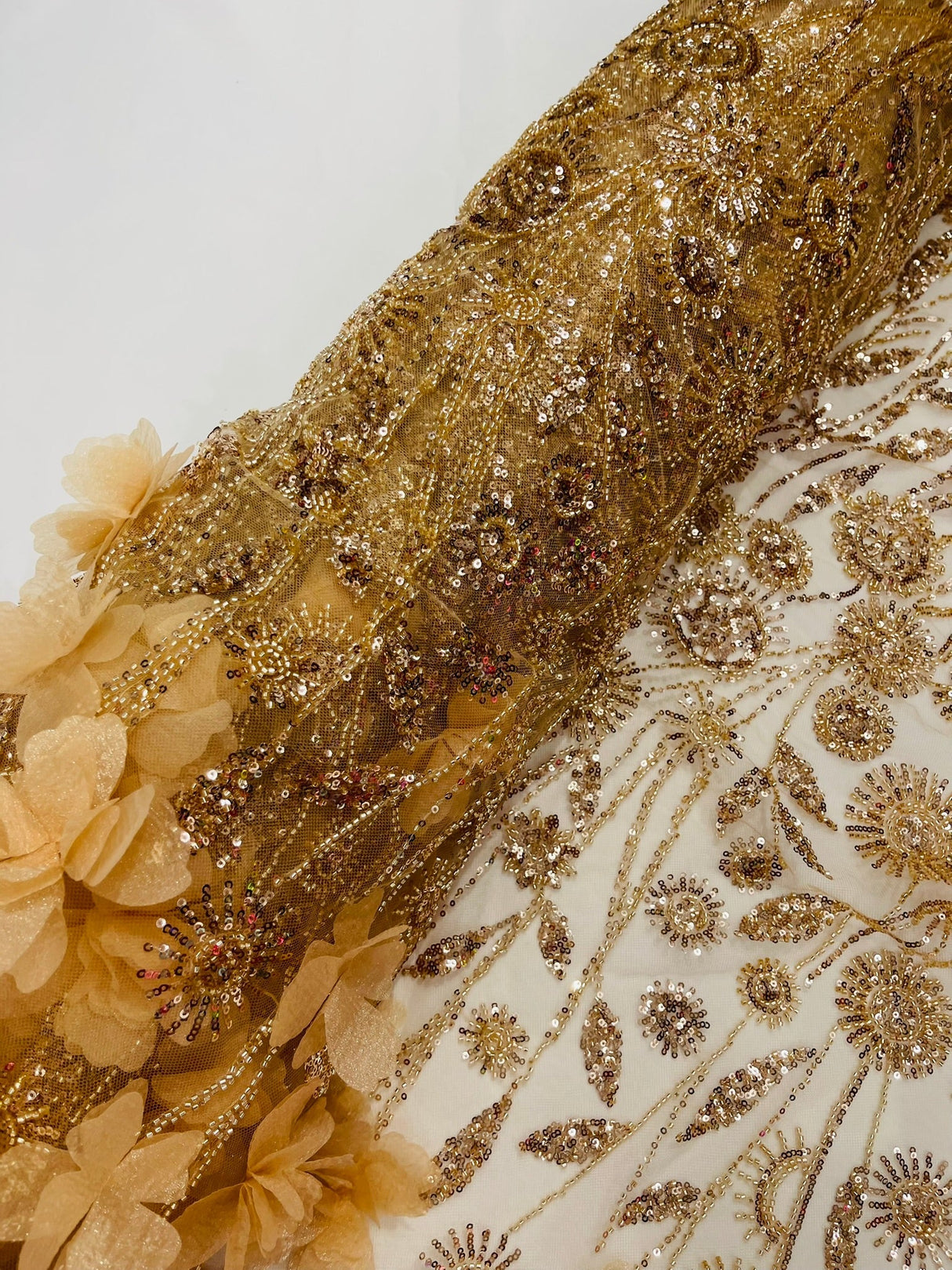 Luxury 3D Floral Butterfly Beaded Lace Fabric - 54" Width, Color Options (1 Yard)