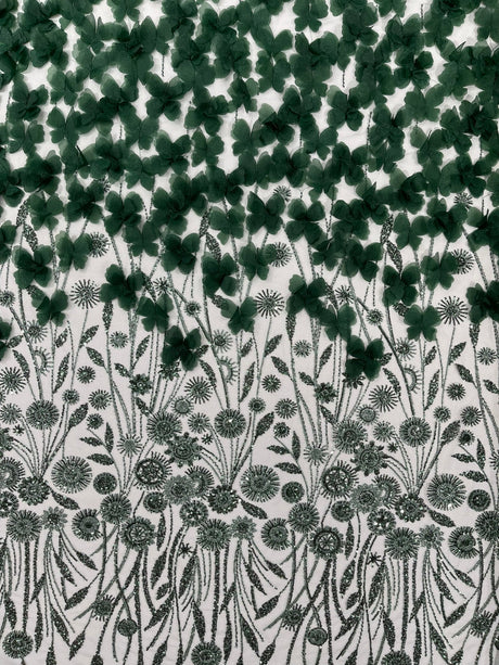 Luxury 3D Floral Butterfly Beaded Lace Fabric - 54" Width, Color Options (1 Yard)