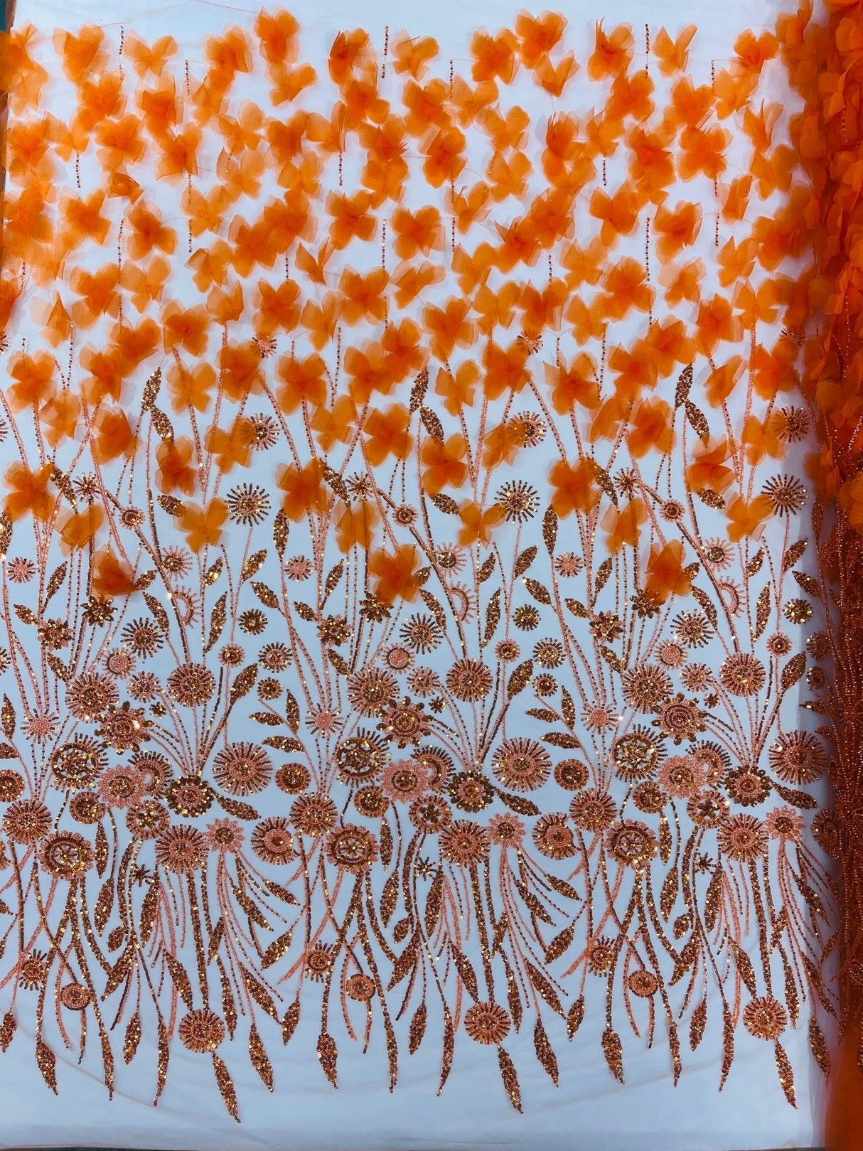 Luxury 3D Floral Butterfly Beaded Lace Fabric - 54" Width, Color Options (1 Yard)