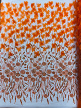 Luxury 3D Floral Butterfly Beaded Lace Fabric - 54" Width, Color Options (1 Yard)